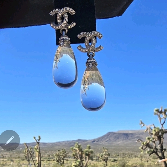 CHANEL Silver Crystal & Strass Drop Earrings RARE - Picture 2 of 5